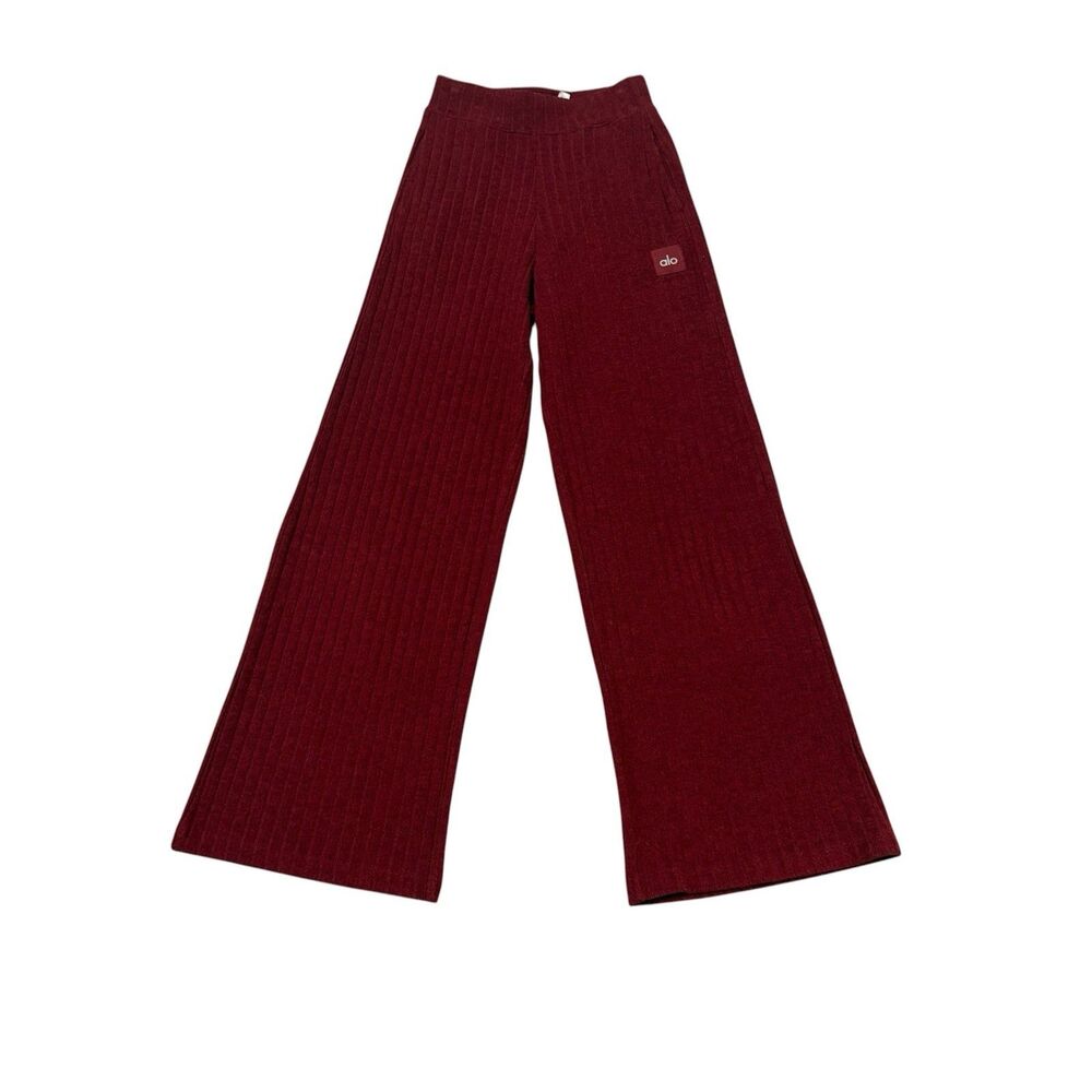 Alo Ribbed Take Comfort Wide Leg Pants Cranberry Red Size XS